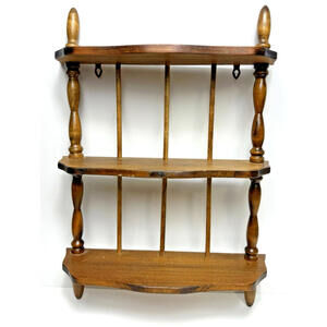 Vtg 3 Tier Wood Spindle Wall Open Shelf Retro Knick Knack Trinket Display